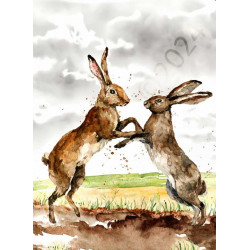 Firefly fighting brown march hares clouds by AI artwork